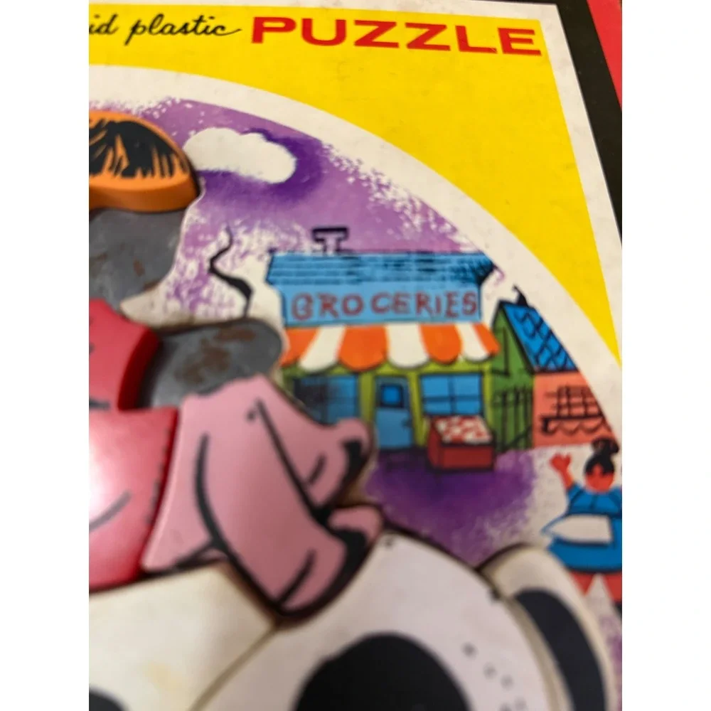 Vintage Teach-A-Tot Playskool Magnetic Inlaid Plastic Puzzle To Market To Market